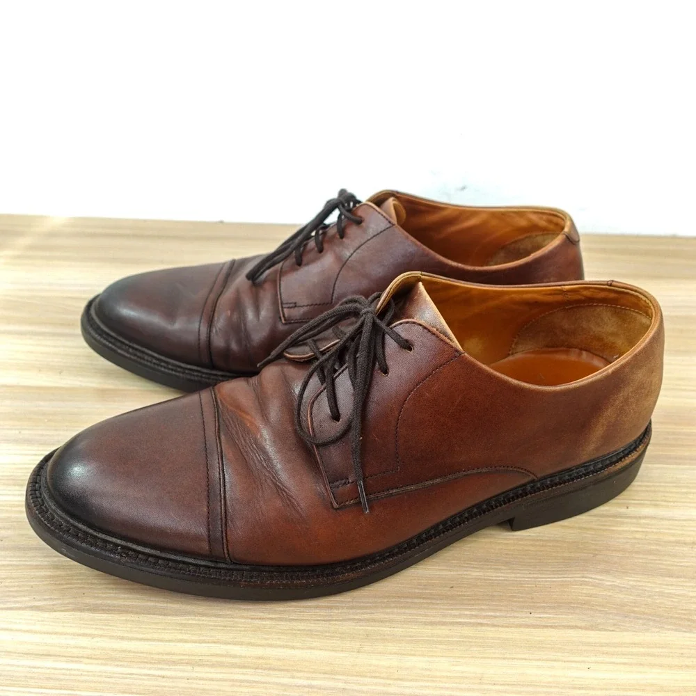 Vintage POLO Ralph Lauren Cap Toe Shoes Mens 10 D Tan Full Grain Calfskin VIBRAM